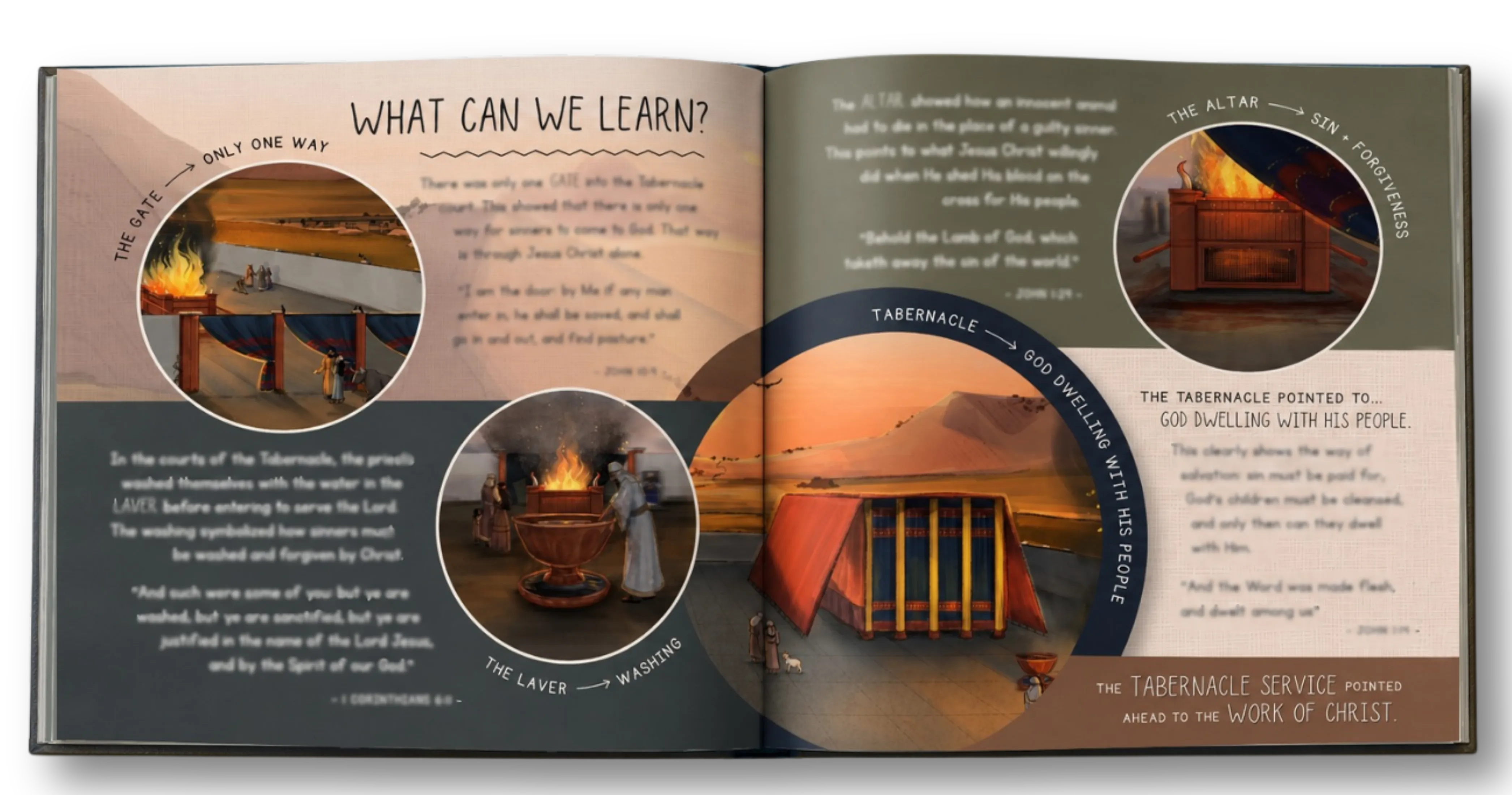 Interior learning spread, “What Can We Learn?” exploring the tabernacle.